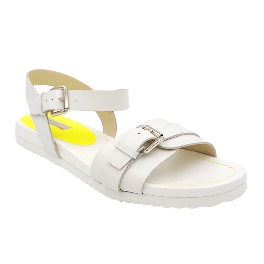 Isaac Mizrahi Live Women Ankle Strap Sandal Pamela Size US 10M White Neon Yellow